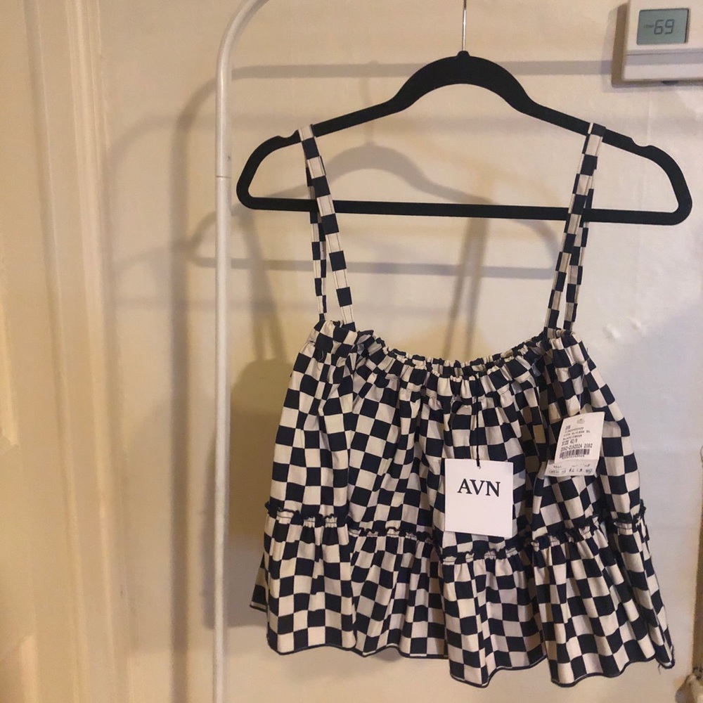 RESERVED TRADE NWT Checked flouncy blouse